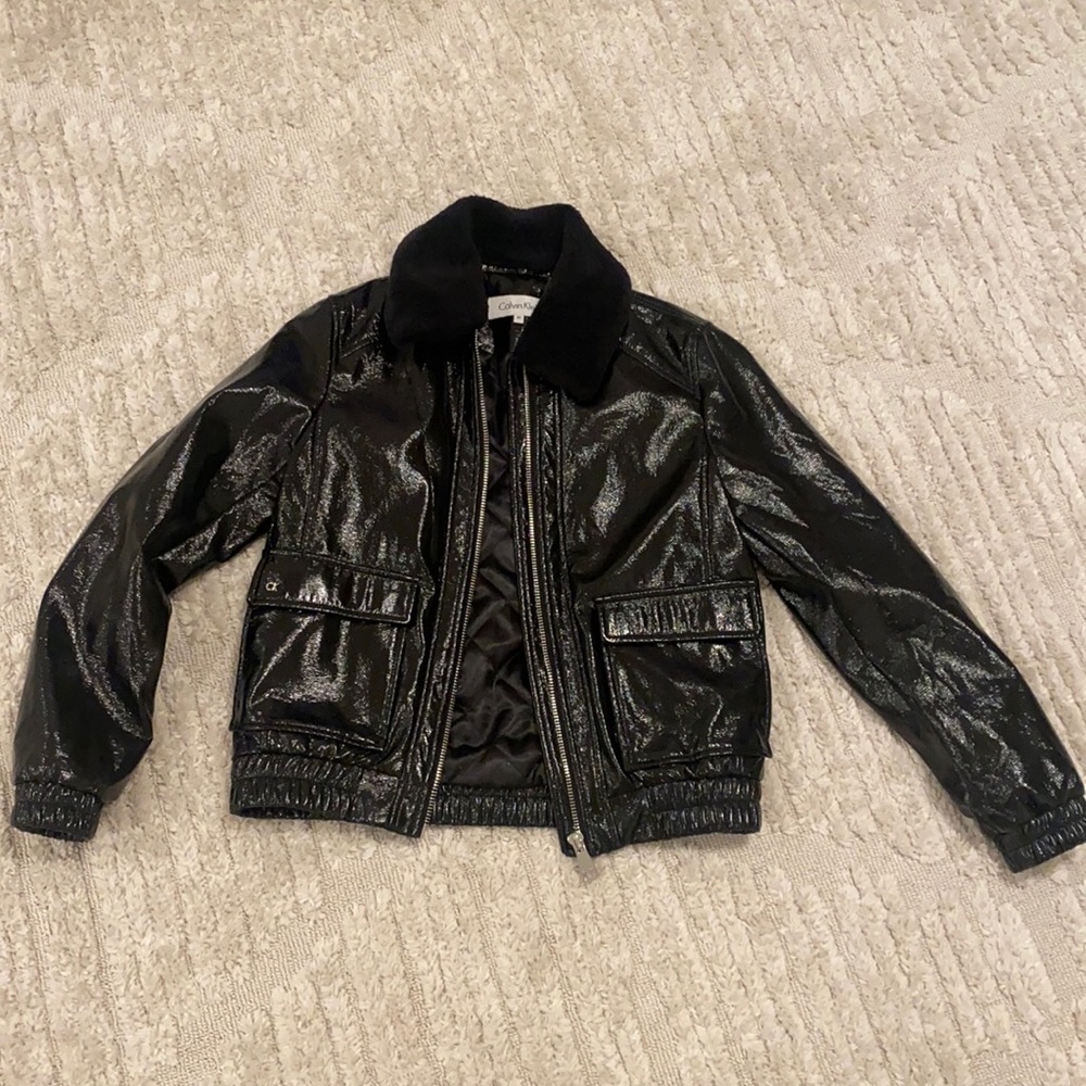 Calvin Klein Faux Patent Jacket Sz XS